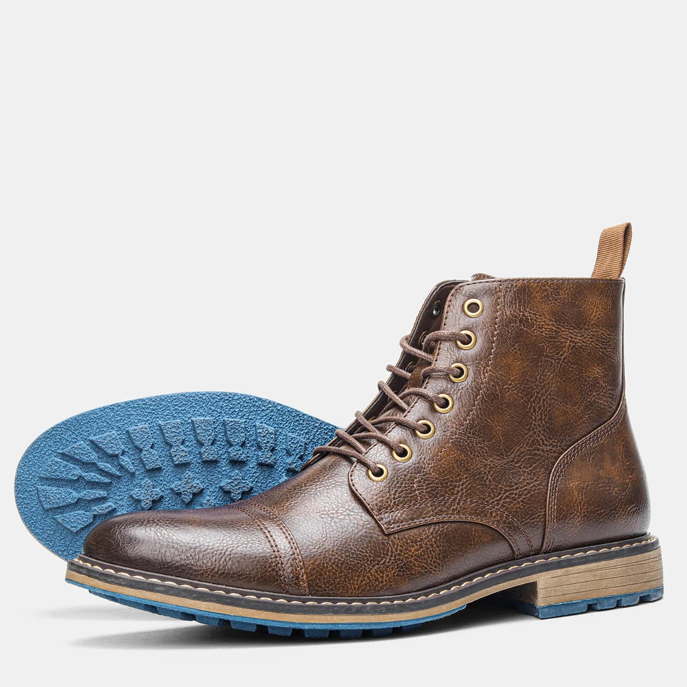 Lace-up Leather Boots with Blue Sole